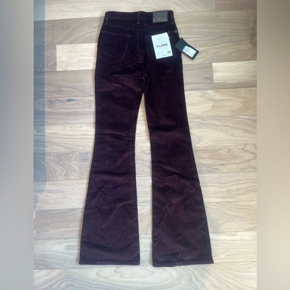 NWT rag & bone Burgundy High Waist Corduroy Flare Pants size 24 - Picture 5 of 8
